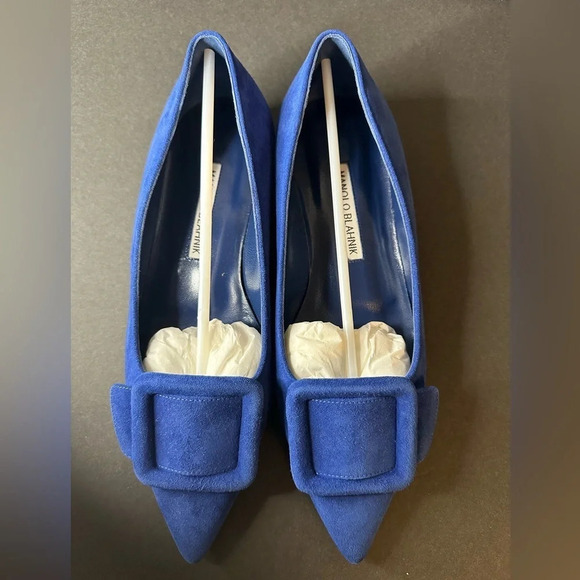 Manolo BLAHNIK MAYSALEPUMPFLAT Blue Suede Size 35 1/2 - Picture 14 of 17